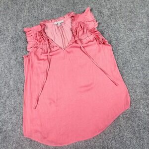 Maison d'Amelie Pink‎ Ruffle V-Neck Sleeveless Blouse Top XS RN170938